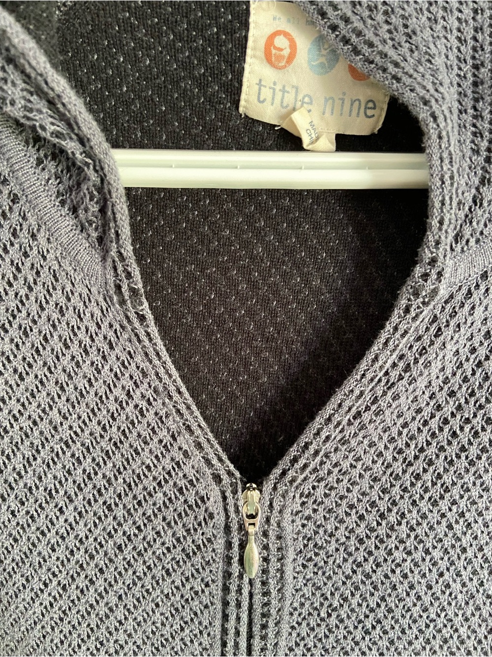 Title Nine SMALL Blue Grey Textured Hooded Full Zip Sweatshirt Mobetta Open - Picture 9 of 12